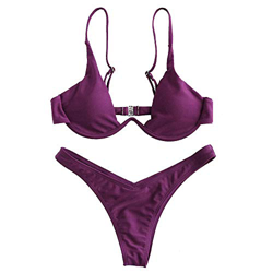 Rehao Mujer Traje de Baño, Sexy Ropa de baño Push-Up Bikini Acolchado Bra (Rojo Vino, M) precio