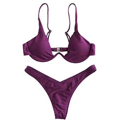 Rehao Mujer Traje de Baño, Sexy Ropa de baño Push-Up Bikini Acolchado Bra (Rojo Vino, M)