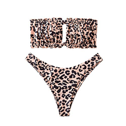 ZAFUL Conjunto de bikini para mujer, banda sin tirantes con cordón, traje de baño de color liso Diseño de leopardo. S características
