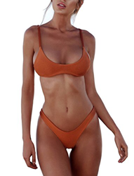 DELEY Mujeres Bikini Conjunto Brasileño Traje De Baño De Color Sólido De Dos Piezas Triángulo De Ropa De Playa Swimwear Café Tamaño M precio