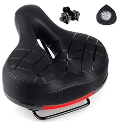 HASAGEI Sillín de bicicleta lento Rebound Memory Foam Sillín de bicicleta ancho de piel MTB con muelle resistente a golpes y rayas rojas de advertenci precio