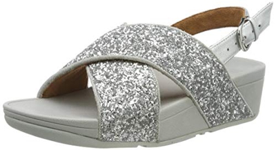 FitFlop Lulu Glitter Back-Strap Sandals, Sandalia con Pulsera Mujer, Silver (Silver 011), 37 EU