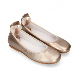 Bailarina Niña Tipo Ballet Con Cintas Cruzadas En Piel Metalizada. 30 Bronce precio
