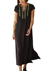 YouKD Verano Dorado Bordado Floral Suelto caftán Boho Playa Bikini Cubrir Vestido de Talla Grande Bata para Mujer precio