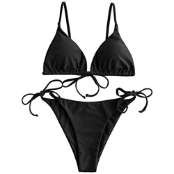 ZAFUL Bikini acolchado para mujer, de un solo color, con triángulo, con tirantes finos. Negro S precio