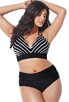 Chuangminghangqi - Bikini acolchado de cintura alta, tallas grandes, traje de baño de dos piezas, de playa, para mujer Striscia XXL