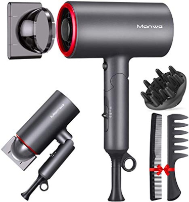 Manwe Secador de pelo profesional , 2 Velocidades y 3 Temperaturas,secador de pelo de iones negativos, potente temperatura constante de 2000 W, Asa pl