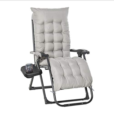 Outsunny Tumbona Plegable Silla Reclinable con Cojín Extraíble Acolchado de Textilene Portavasos para Patio Playa Jardín Carga 150 kg 90x65x110 cm Gri
