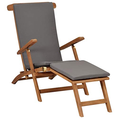 UnfadeMemory Tumbona Plegable de Jardín con Cojín,Tumbona Exterior Jardin,Silla de Jardin Exterior de Madera,Madera Maciza de Teca,152x60x92cm (Cojine