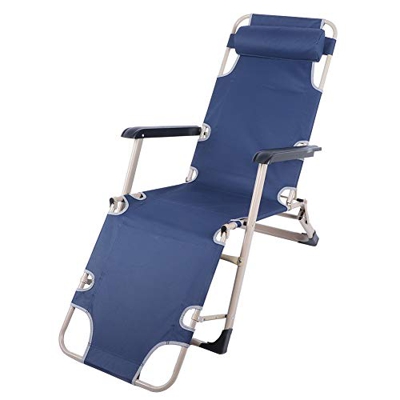 GOTOTOP Sillón de Playa Reclinable 2 Posiciones Ajustable, Carga 100kg, Silla Plegable con Reposacabezas para Jardin Playa o Piscina(Azul)