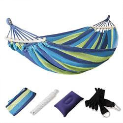 KANINO Hamaca de jardín, hamaca de interior con cojín hinchable y bolsa de almacenamiento, hamaca de algodón portátil para jardín, patio, playa, viaje características