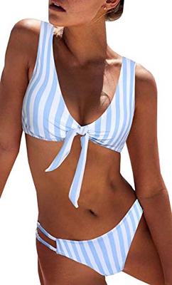 heekpek Bikini Mujer a Rayas Top Triángulo Relleno Braga con Tiras Laterales