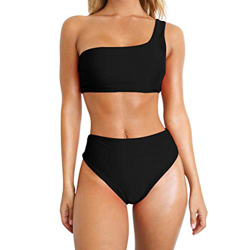 TSWRK Bikini para Mujer Conjunto Traje de Baño de Dos Piezas Traje de Baño de Un Hombro Traje de Baño Dulce Color Sólido Traje de Baño Bandeau Traje d características