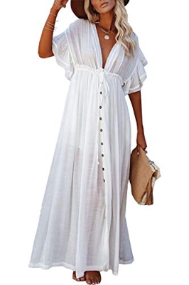 L-Peach Vestido Largo de Playa Pareo Kimono Maxi Kaftan Bikini Cover Up para Mujer