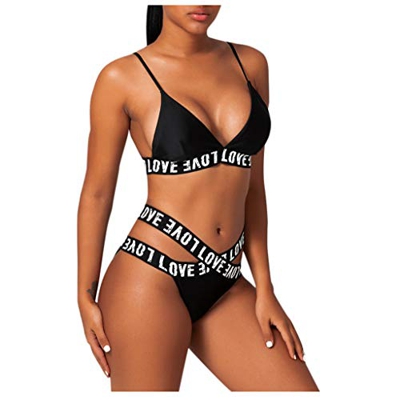 LANSKIRT Conjunto de Bikini Dos Piezas Bikini Sexy con Estampado de Letras Love Letras Traje de Baño Brasileño Trikini Biquini Vikinis Modernas Ropa d
