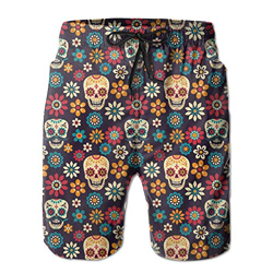Troncos de natación de Verano para Hombres Flores de Calaveras de azucar Bañador para Correr de Secado rápido Pantalones Cortos Boader Bañador de Play características