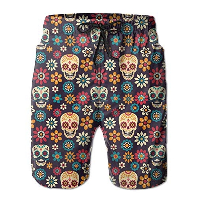 Troncos de natación de Verano para Hombres Flores de Calaveras de azucar Bañador para Correr de Secado rápido Pantalones Cortos Boader Bañador de Play