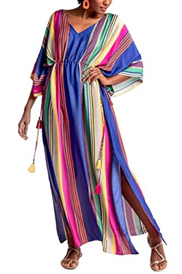AiJump Vestido Largo de Playa Bohemia Kaftan Kimonos Pareos Cover Ups para Mujer