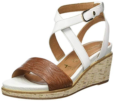 Tamaris 1-1-28016-24, Sandalia con Pulsera Mujer, Blanco (White/Nut 137), 38 EU