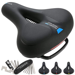 Asiento de Bicicleta Cómodo con Asa, Sillín de Bici Impermeable de Espuma Viscoelástica con Tira Reflectante Asiento de Bicicleta de Ajuste Universal características