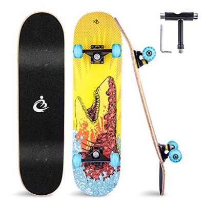 Grsta Completo Skateboard para Principiantes, Skate Board 80x20cm Longboard con Rodamiento ABEC-7, 8 Capas Pro Monopatín de Madera de Arce, Tabla de S