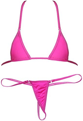 Czizi Bikini Micro G-String para Mujer Sujetador pequeño de Tanga Deslizante de 2 Piezas Sujetador pequeño (Rosa Profundo Rojo)
