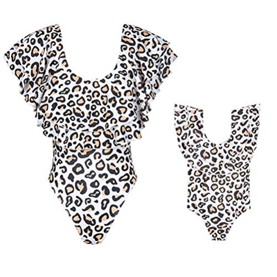 Loalirando Bikini Traje de Baño Madre e Hija de Una Pieza para Mujer Bañador con Diseño de Leopardo con Volantes