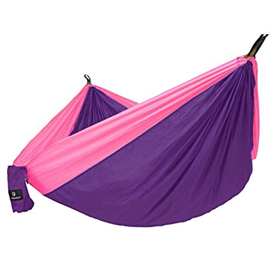 SONGMICS Hamaca Ultraligera portátil y Transpirable para 2 Personas, de Nailon de paracaídas, 275 x 140 cm, con fijación prémium, para Viajes, Exterio