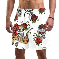 LORVIES - Bañador para hombre con diseño de calaveras de azúcar mexicanas con rosas rojas y cinta vintage con letras para playa, secado rápido, talla  precio