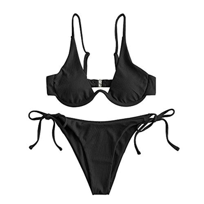 ZAFUL - Bikini de Dos Piezas para Mujer, diseño de Leopardo Criss Cross Push Up de Corte Alto y Acolchado (Negro -1, S)