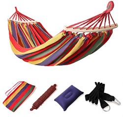 KANINO Hamaca de jardín, hamaca de interior con cojín hinchable y bolsa de almacenamiento, hamaca de algodón portátil para jardín, patio, playa, viaje características