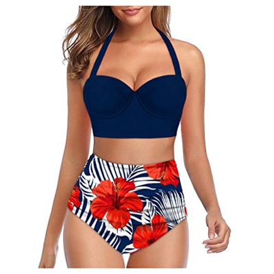 Bikinis Mujer 2020 Push Up Halter Bikini Traje de baño Acolchado Bra Tops y Braguitas Traje de Baño de Dos Piezas Talla Grande Bañador Vacaciones Ropa