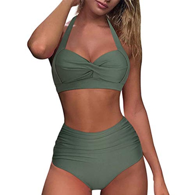 Bikinis Mujer Braga Alta Push Up Brasileñas Sexy Halter Conjunto de Trajes de Baño Verano Tankini Ropa de Baño Dos Piezas Bañador con Relleno Playa