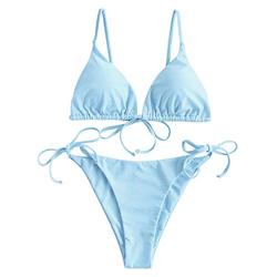 ZAFUL Bikini acolchado para mujer, de un solo color, con triángulo, con tirantes finos. azul claro M en oferta