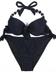 eonar Mujer Push-up Bikini Desmontable Acolchado Bra Ajustable Trajes de baño(M,Black) precio