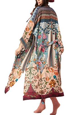 AiJump Vestido de Playa Floral Kimono para Bañador Pareos Camisa Larga de Verano Cover Ups para Mujer