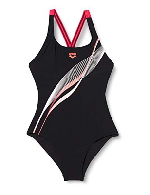 ARENA Bañador 1P Harmonious V Back One Traje De Baño, Mujer, Black/Fluo Red, 46