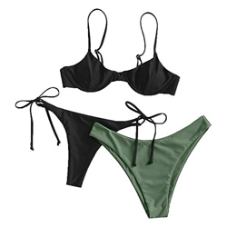 ZAFUL Conjunto de bikini para mujer con aros push-up. Negro de tres piezas. M precio