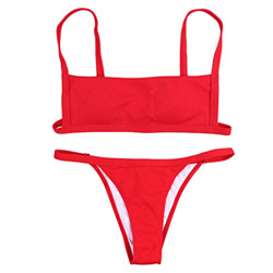 Bikini de Mujer Color sólido Acolchado Acanalado Trajes de baño Sexy para Mujer Correa de Espagueti Cuello Cuadrado Conjunto de Bikini Traje de baño T características