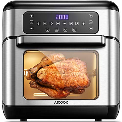 Aicook Freidora de Aire, Horno de Aire Caliente, Freidora sin Aceite de 1500W y 10L, con Control Digital de un Botón y 6 Accesorios Gratuitos, Control