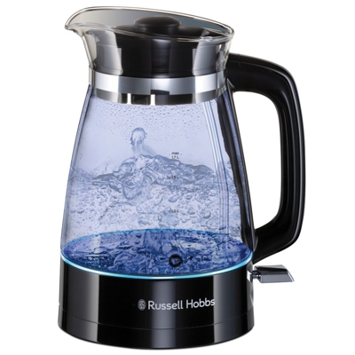 Russell Hobbs - Hervidor Glass Classic , Diseño De Cristal Con Plástico Negro Y Detalles De Acero Inoxidable, 1.7 Litros Gris
