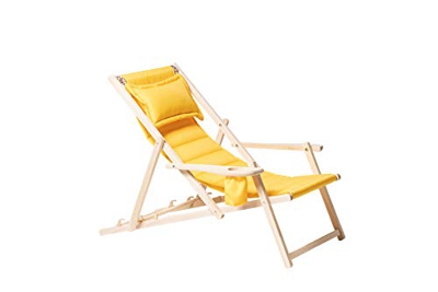 Tumbona de jardín de Madera, Tumbona Plegable, Tumbona de Playa con Cojines, sillón de relajación, Impermeable, Estructura sólida, (Amarillo)