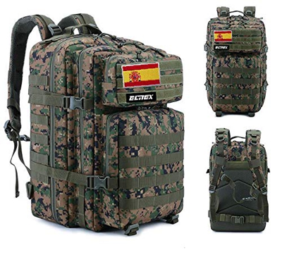 ELITEX Mochila 45L Táctica Militar Bandera España Impermeable para Crossfit Caza Aire Libre Deportes Gimnasio Portatil (Verde Digital)