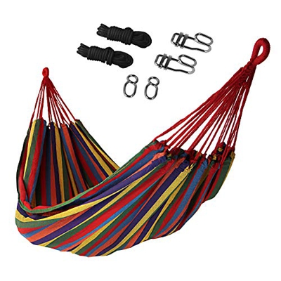 BB Sport Hamaca Tela Colgante 200 x 140 cm Juego Fijación Ligera Capacidad Carga 200 kg Bolsa Transporte, Color:Jamaica