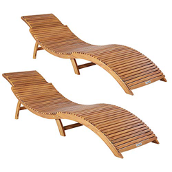 Casaria 2X Tumbonas Plegable de Madera de Acacia con apoyacabezas Ajustable y Asas 190 x 60 cm jardín Playa Exterior en oferta