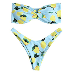 ZAFUL - Bikini tipo bandeau con estampado de piña sin tirantes, corte alto, para mujer Limón Cielo Azul M en oferta
