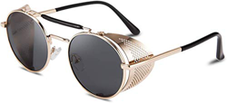 RUICHUANGS Gafas Sol Steampunk, Retro Redondas Gafas De Sol Hombres Mujeres, UV 400 Protección Lateral Marco De Metal características