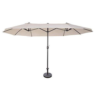 Outsunny Sombrilla Parasol Doble para Jardín Carpas Toldos de Terraza Tela de Poliéster Sombrilla Gigantede para Playa Protección Solar UV con Base Aj