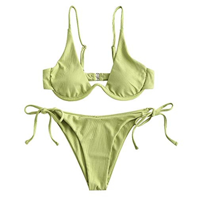 ZAFUL Bikini para mujer con aros acanalados push-up. verde M