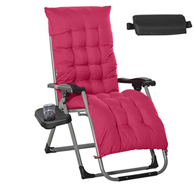 Outsunny Tumbona Plegable Silla Reclinable con Cojín Extraíble Acolchado de Textilene para Patio Playa Jardín Carga 150 kg 90x65x110 cm Rojo
